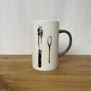 Babish Fork and Whisk Mug 15 Ounce Tall Fine Ceramic White